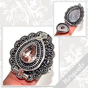 Morganite Eclectic Silver Artisan Poison Box Ring, 8.5 (Peach / Apricot Orange)